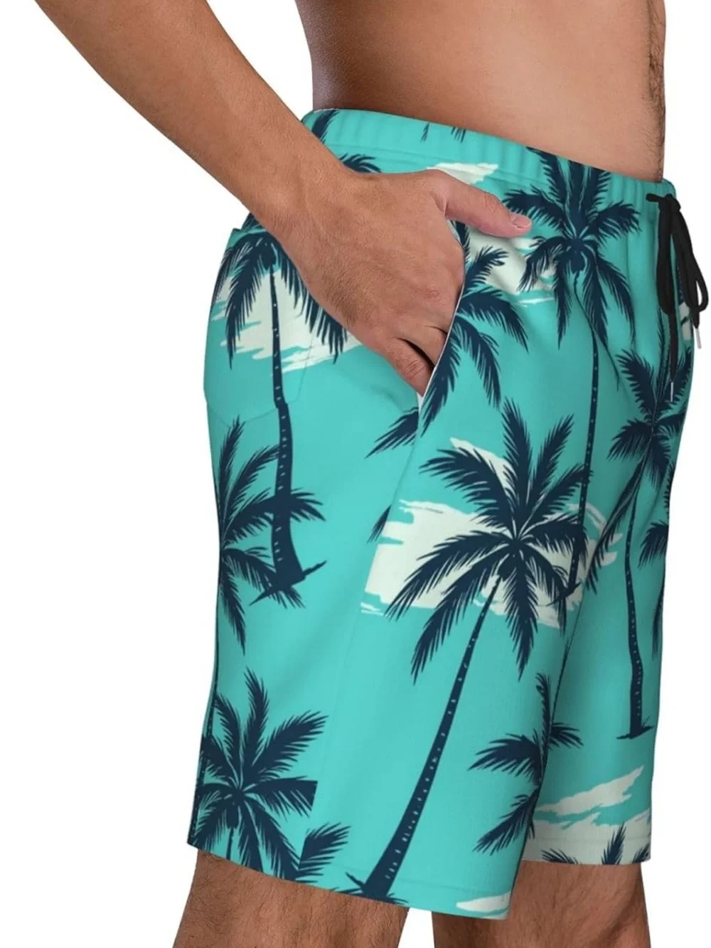 Men's Turquoise Palm Print Swim Shorts